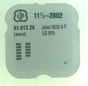 ETA Parts Ref. 51,013,26 (404/3) Cal. 2804 Winding Stem Plan